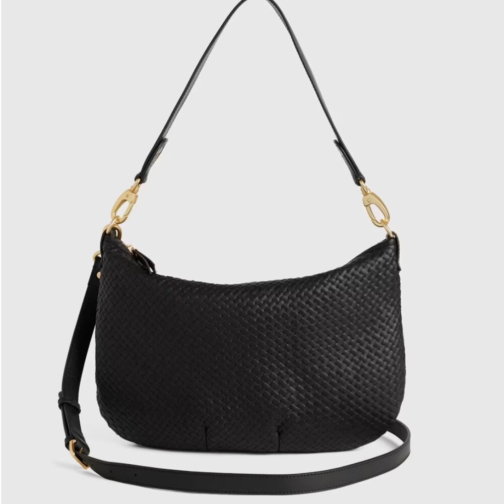 Quince Italian Leather Convertible Crescent Handwoven Shoulder Bag